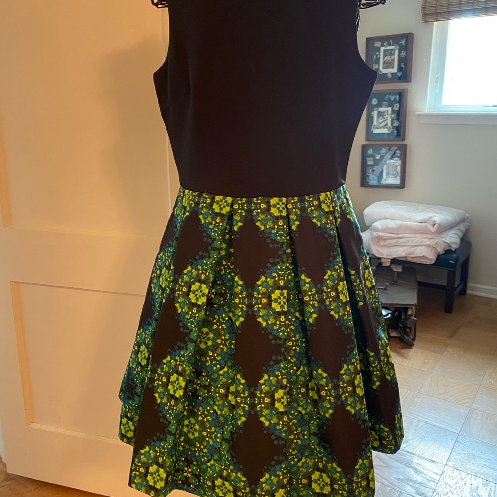 Green and black fit and flare dress